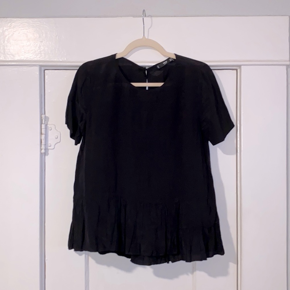 Mango Asymmetrical Black Ruffle Top